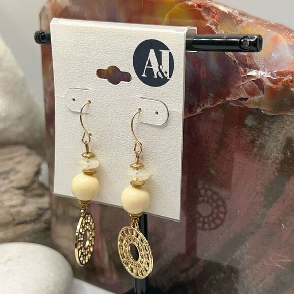 A & I Earrings Gold Tone & Ivory Dangle  Earrings - Picture 4 of 4